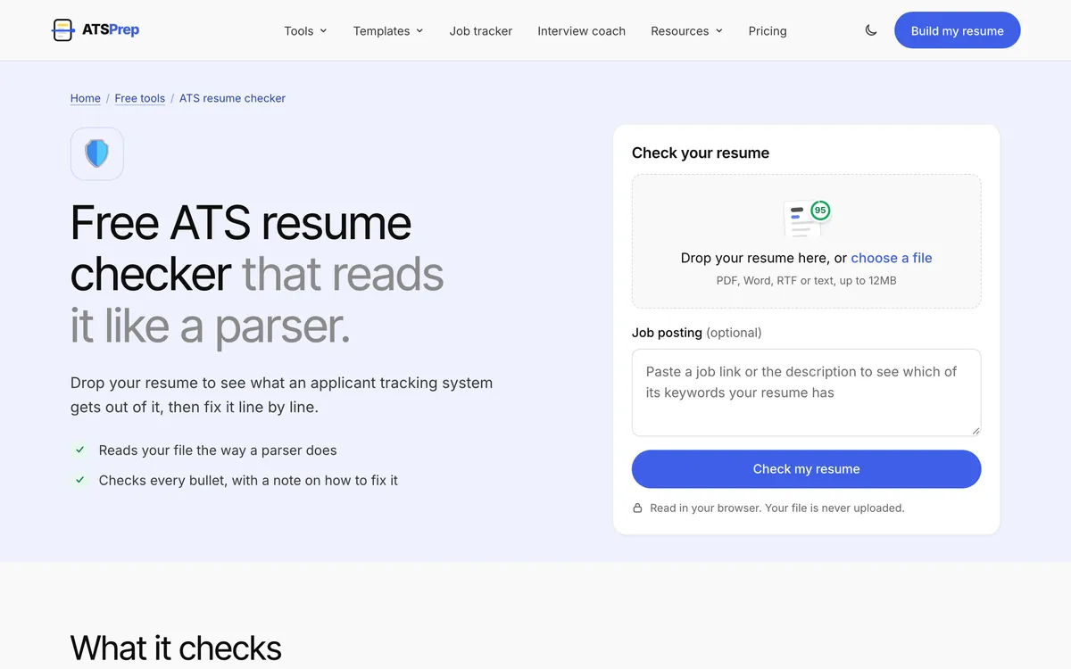 The ATS resume checker page