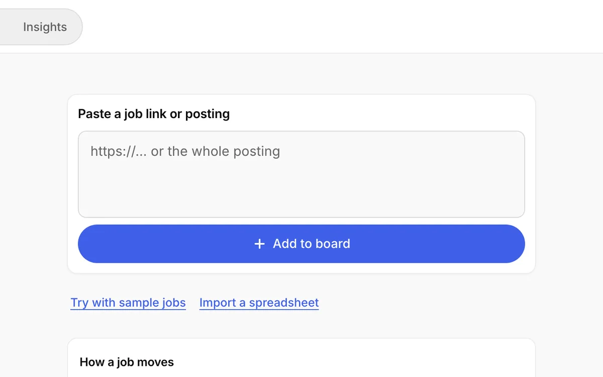 The tracker field for pasting a job link or posting