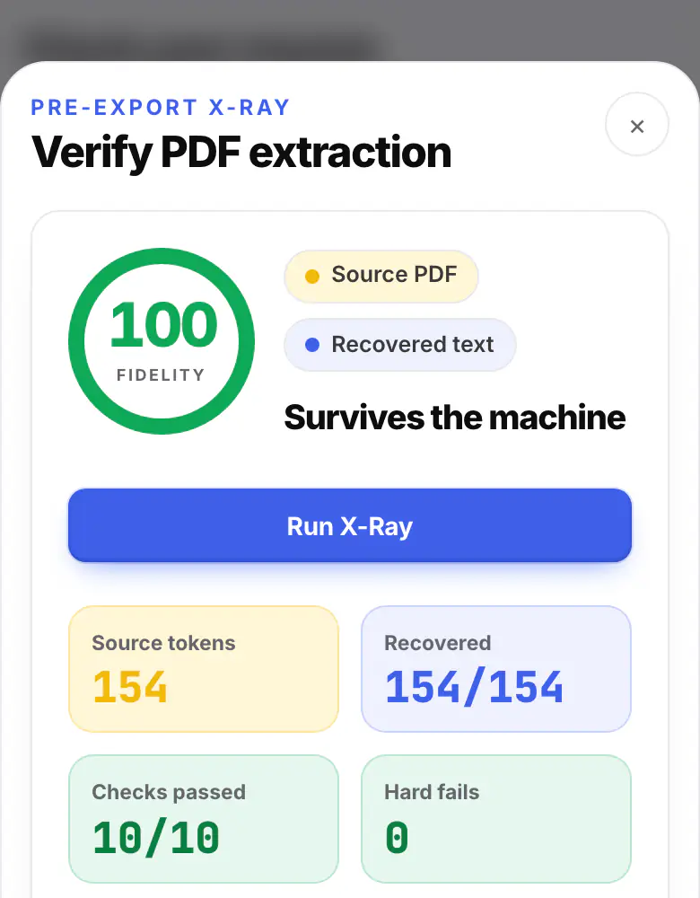 X-Ray in ATSPrep: a fidelity score of 100, all 154 words recovered from the PDF and 10 of 10 checks passed.